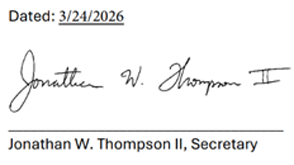 Jonatghan W. Thompson II, Secretary