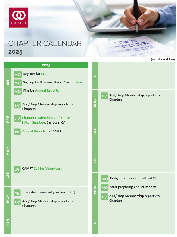 Chapter Calendar January 2025 