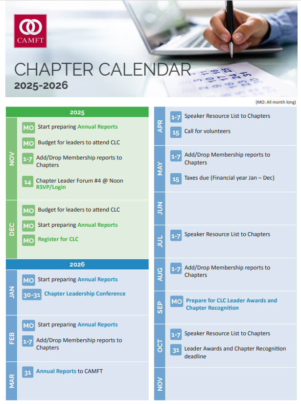 November 2025 Chapter E-news Calendar