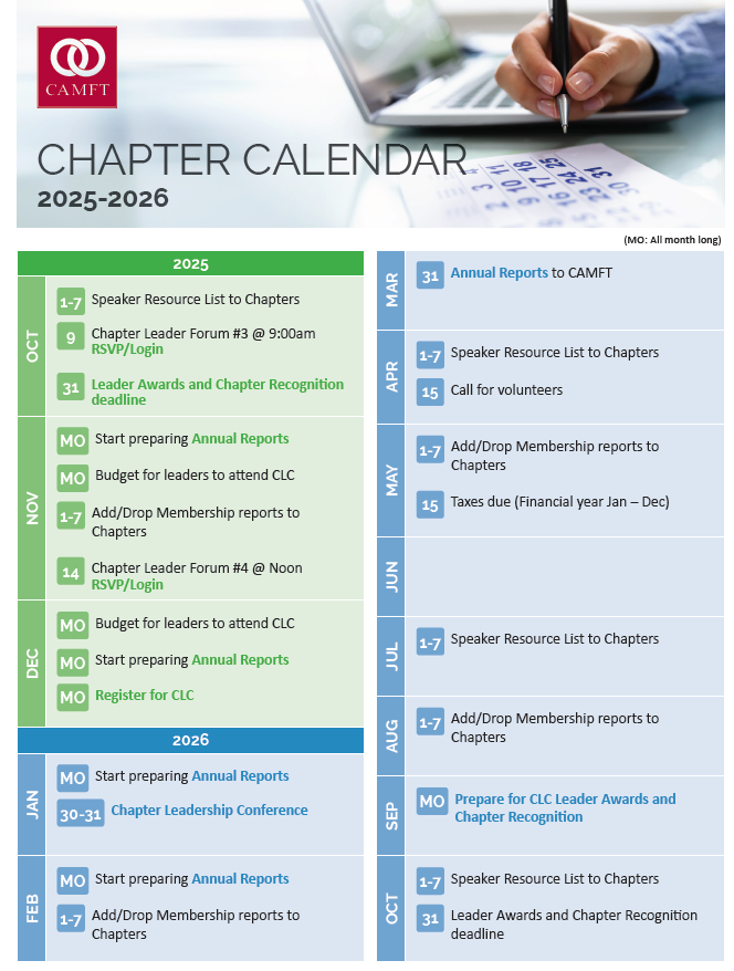 October 2025 Chapter E-news Calendar