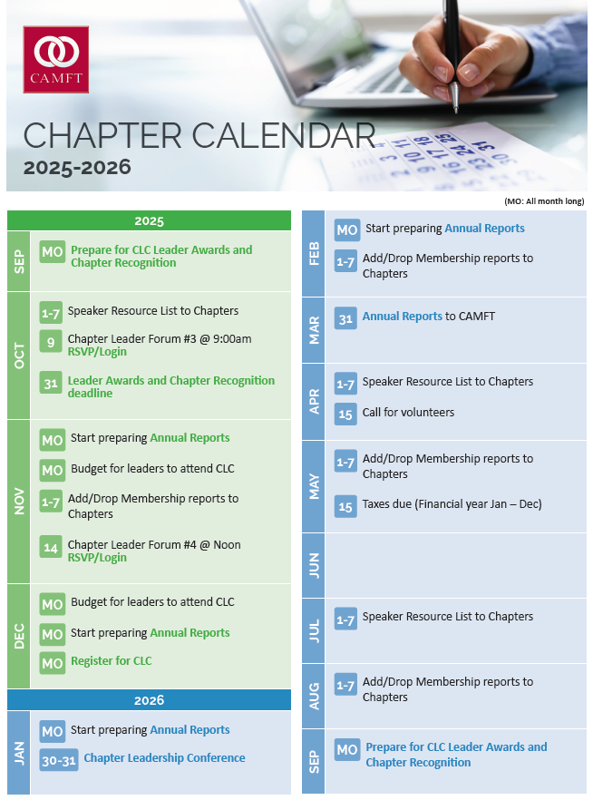 September 2025 Chapter E-news Calendar